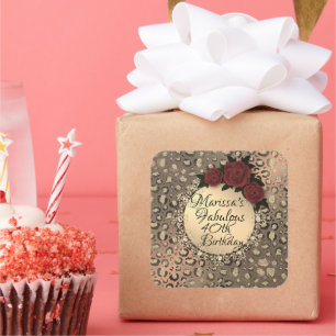 Personalised Leopard Rose Fabulous 40th Birthday   Square Sticker