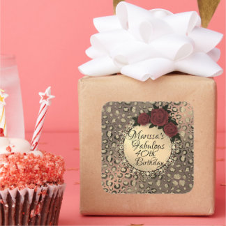 Personalised Leopard Rose Fabulous 40th Birthday Square Sticker
