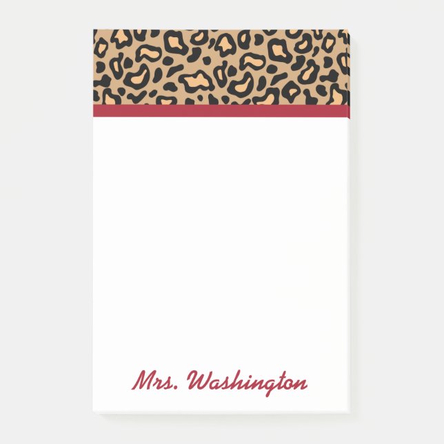 Personalised Leopard Teacher's Post It Notes Gift (Front)