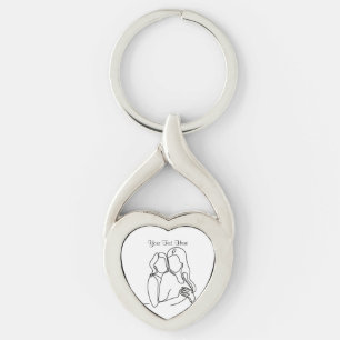 Personalised Lesbian Couple Women in Love Line Art Key Ring