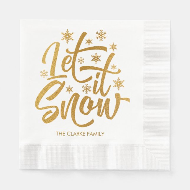 Personalised Let it Snow Gold Foil Holiday Party Napkin (Front)