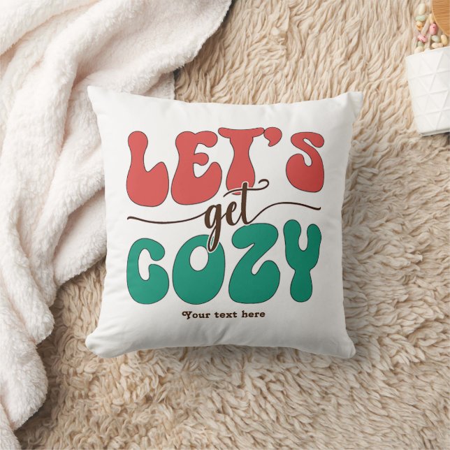 Personalised Let’s Get Cosy Retro Christmas Cushion (Blanket)