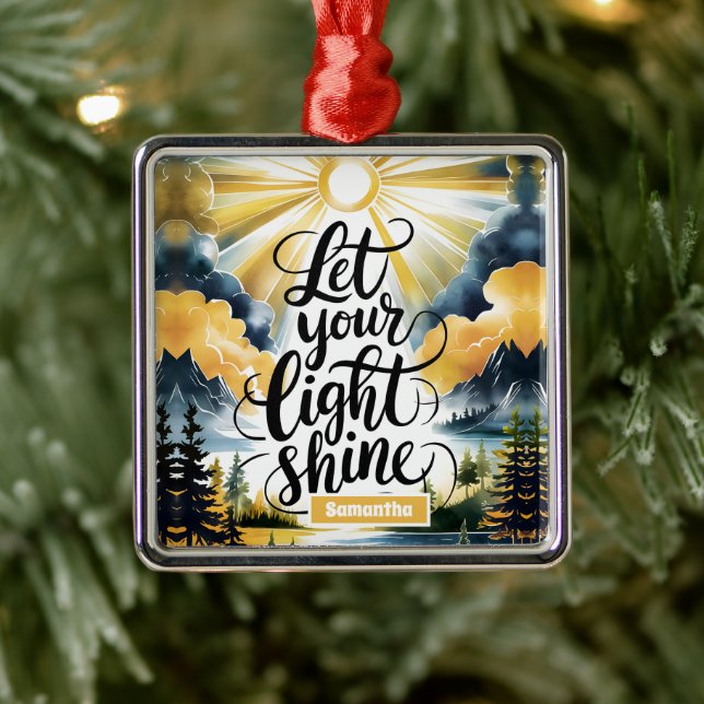Personalised Let Your Light Shine Christian  Metal Tree Decoration (Tree)