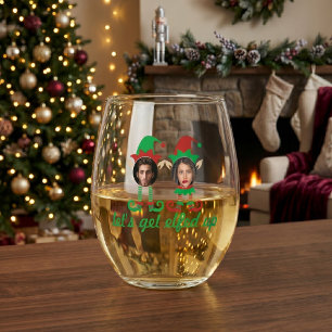 Personalised Lets Get Elfed Up Christmas Stemless Wine Glass