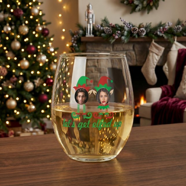 Personalised Lets Get Elfed Up Christmas Stemless Wine Glass (Personalized Lets Get Elfed Up Christmas Stemless Wine Glass
by Ricaso. A fun gift for couples)