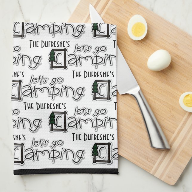 Personalised "Let's Go Camping" Tea Towel (Quarter Fold)