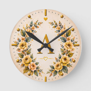 Personalised Letter A Floral Wall Clock