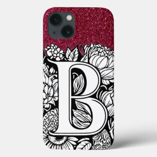 Personalised Letter B Glitter Tattoo Flowers iPhone 13 Case
