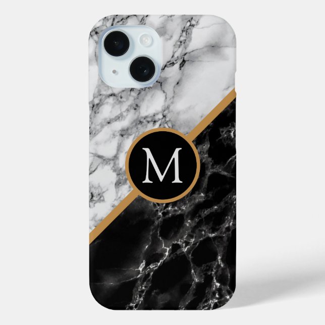 Personalised Letter Black White Marble iPhone Case (Back)
