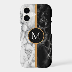 Personalised Letter Black White Marble iPhone Case