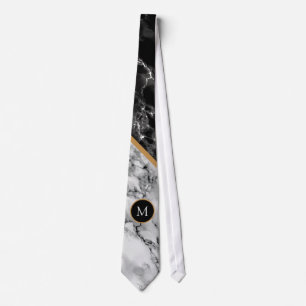 Personalised Letter Black White Marble Neck Tie