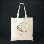 Personalised Letter "C" Tote Bag Floral Gold Blush<br><div class="desc">Floral Gold Blush Personalised Letter "B" Tote Bag</div>