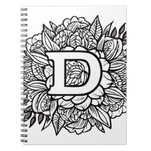 Personalised Letter D Floral Tattoo Colouring Book
