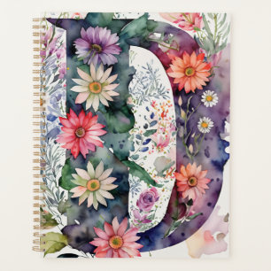 Personalised Letter D Floral Watercolor Notebook Planner