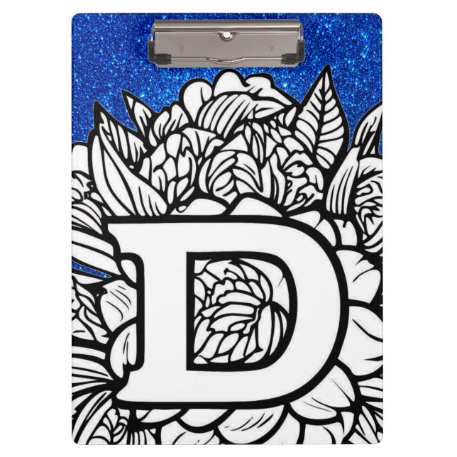 Personalised Letter D Glitter Floral Tattoo School Clipboard (Front)