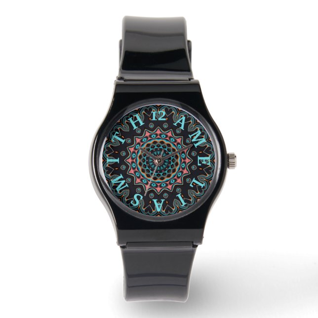 Personalised Letter Dial Boho Mandala Art Watch (Front)