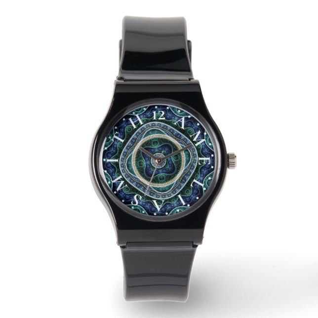 Personalised Letter Dial Julian Fractal Mandala Watch (Front)