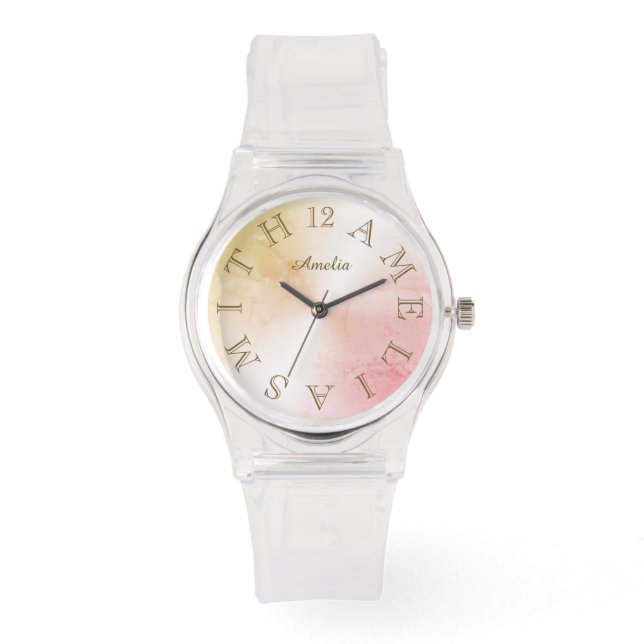 Personalised Letter Dial Pink Rose Gold Gradient Watch (Front)