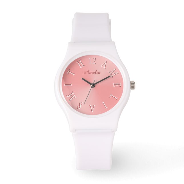 Personalised Letter Dial Rose Gold Pink Gradient Watch (Front)