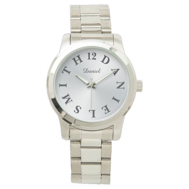 Personalised Letter Dial Silver Gradient Watch (Front)
