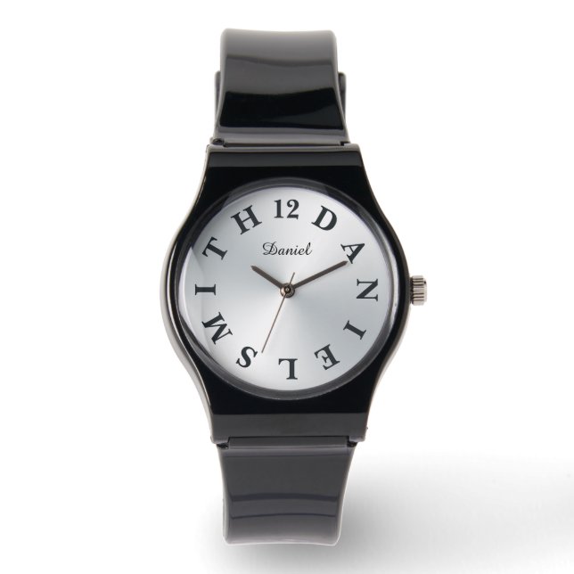 Personalised Letter Dial Silver Gradient Watch (Front)