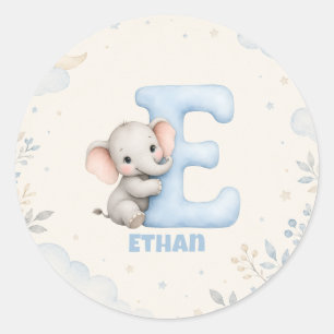 Personalised Letter E Baby Elephant Name Design Classic Round Sticker