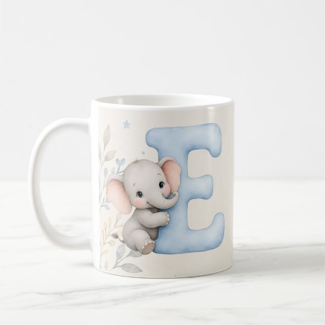 Personalised Letter E Baby Elephant Name Design Coffee Mug (Left)
