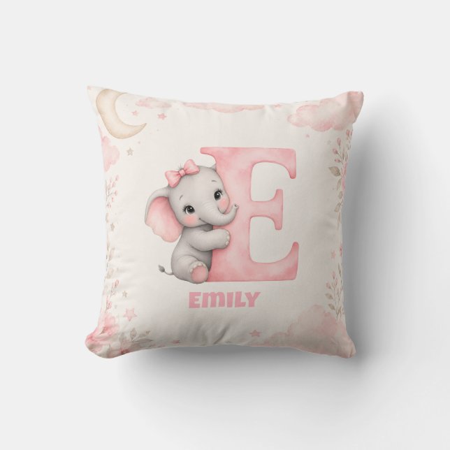 Personalised Letter E Baby Elephant Name Design  Cushion (Front)