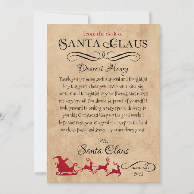 Personalised Letter from Santa Christmas Print Invitation (Front)