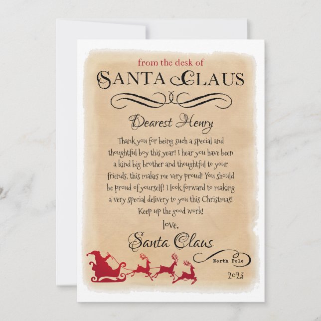 Personalised Letter from Santa Christmas Print Invitation (Front)