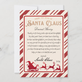 Personalised Letter from Santa Christmas Print Invitation