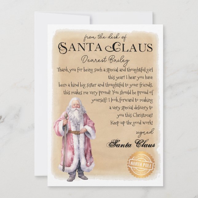 Personalised Letter from Santa Christmas Print Invitation (Front)