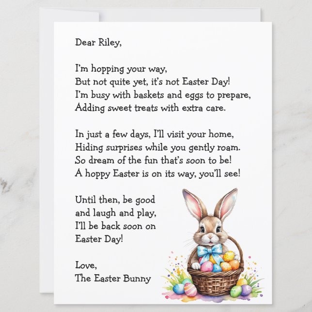 Personalised Letter from the Easter Bunny (Front)