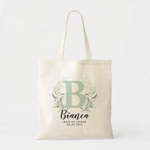Personalised Letter Greenery Bridesmaid  Tote Bag