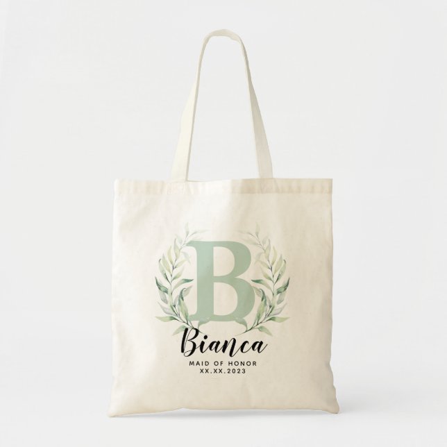 Personalised Letter Greenery Bridesmaid  Tote Bag (Front)