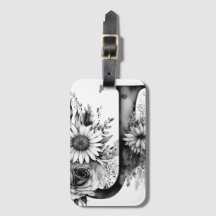 Personalised Letter J Daisy Floral Watercolor Luggage Tag