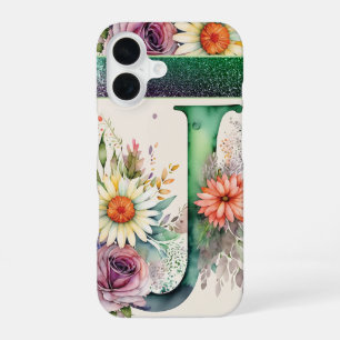 Personalised Letter J Elegant Floral Watercolor iPhone 16 Case
