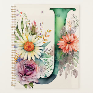 Personalised Letter J Floral Watercolor Notebook Planner