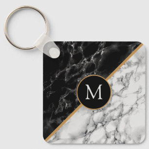 Personalised Letter Keychain Black White Marble