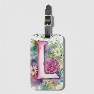 Personalised Letter L Daisy Floral Watercolor Luggage Tag
