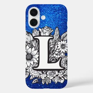 Personalised Letter L Elegant Floral Glitter iPhone 16 Case