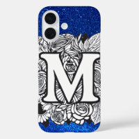Personalised Letter M Elegant Floral Glitter