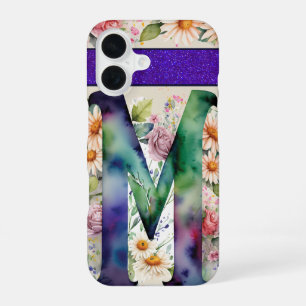 Personalised Letter M Elegant Floral Watercolor iPhone 16 Case