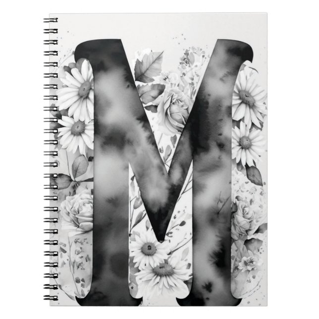 Personalised Letter M Floral Watercolor Notebook  (Front)