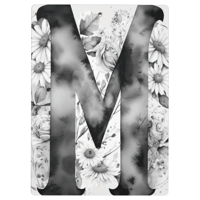 Personalised Letter M Floral Watercolor Teacher's  Clipboard (Back)