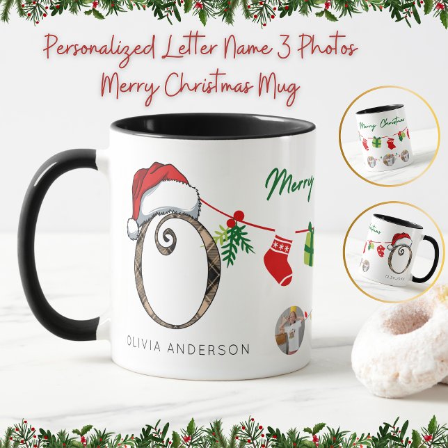 Personalised Letter Name 3 Photos Merry Christmas  Mug (Creator Uploaded)