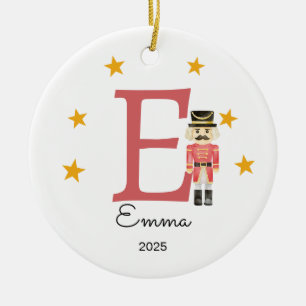 Personalised Letter Name Ornament, Nutcracker Ceramic Tree Decoration