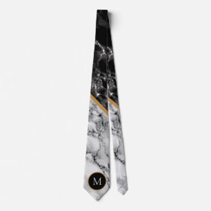 Personalised Letter Neck Tie Black White Marble