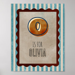 Personalised Letter O Watercolor Nursery Poster