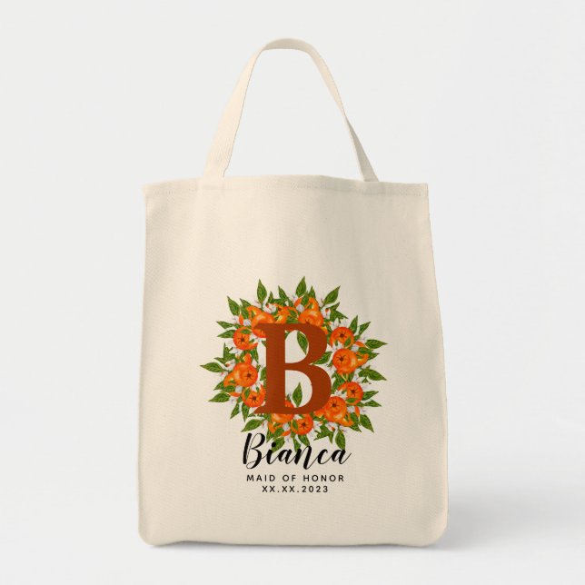 Personalised Letter Orange Bridesmaid  Tote Bag (Front)